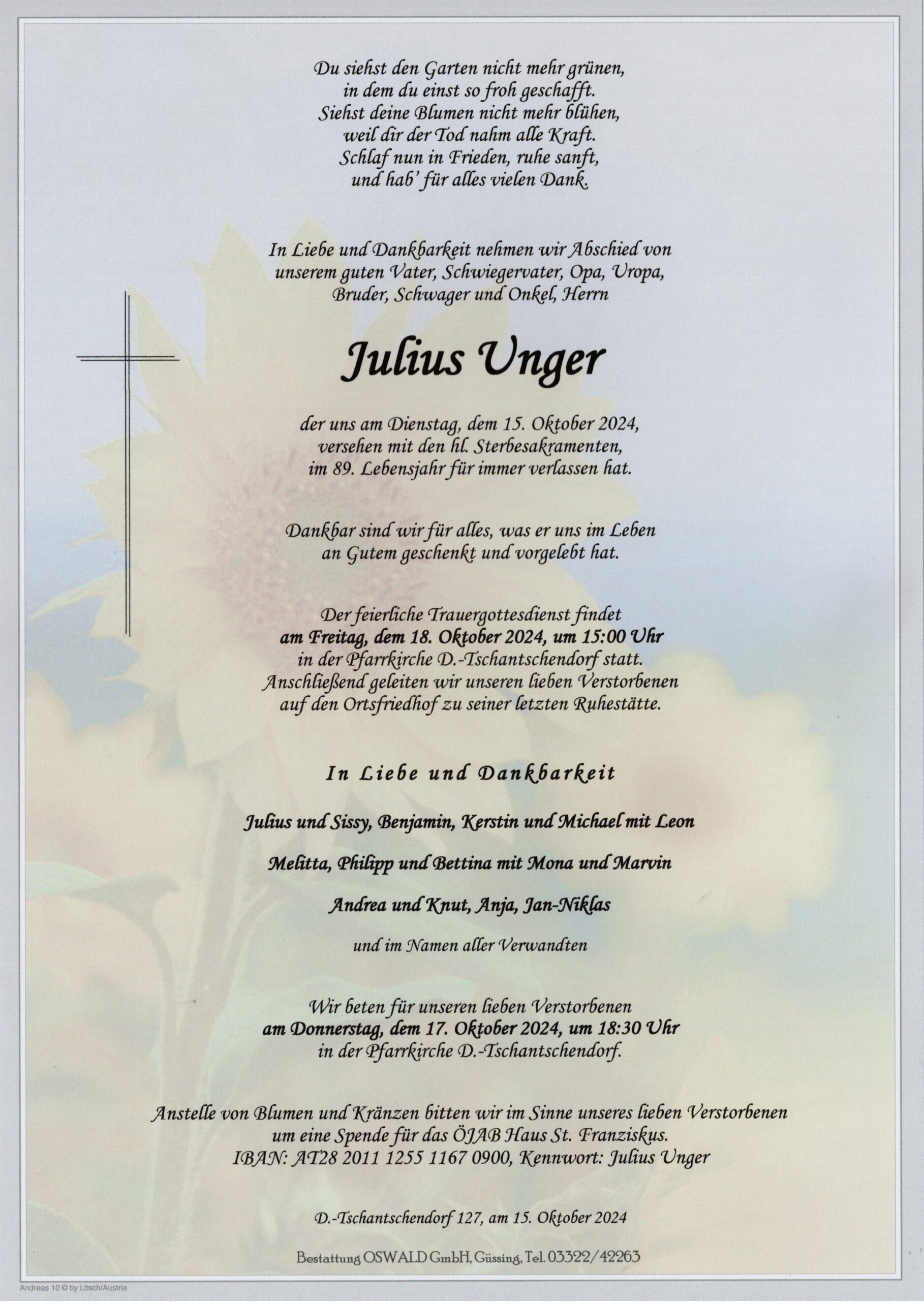 Unger Julius Trauerparte