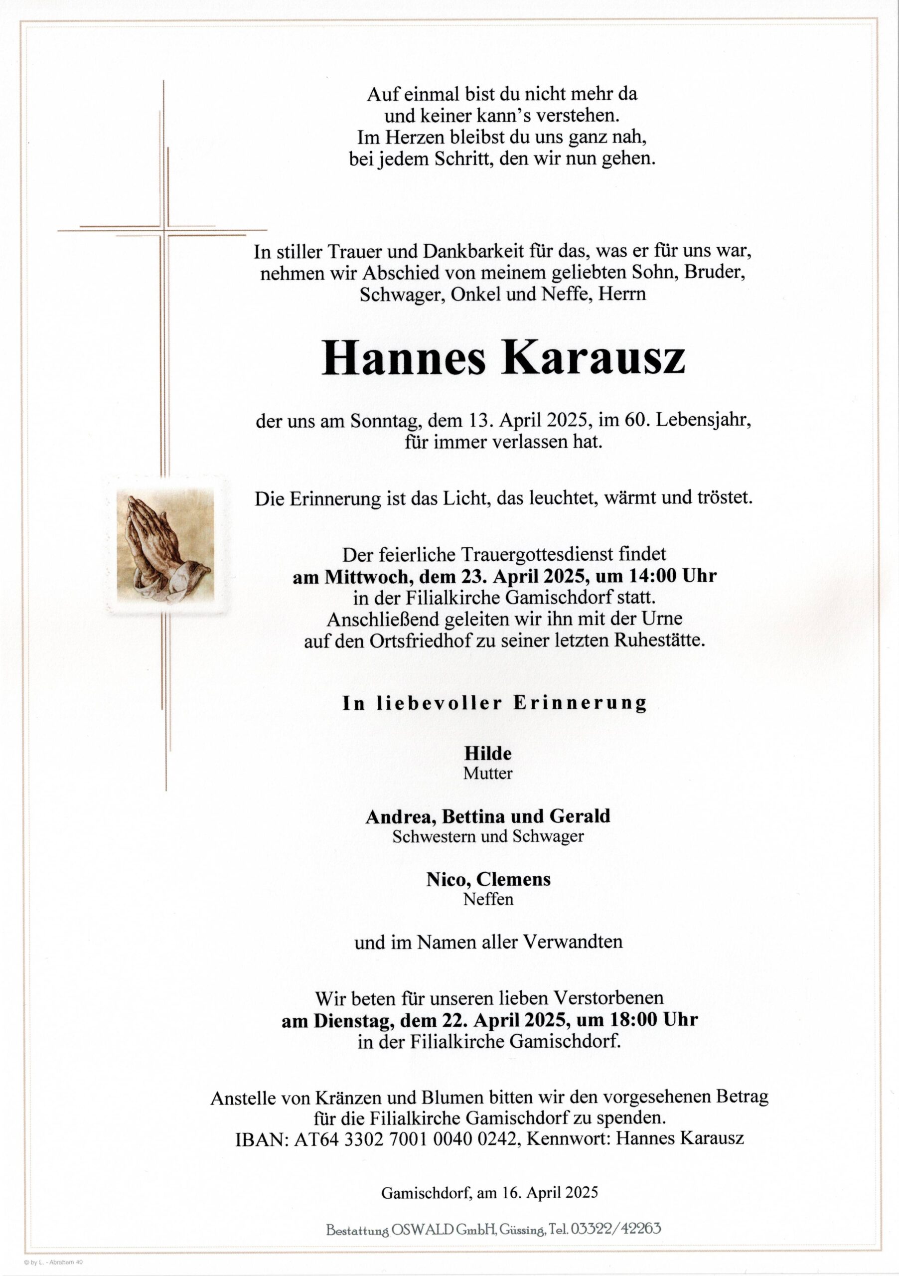 Karausz Hannes Trauerparte
