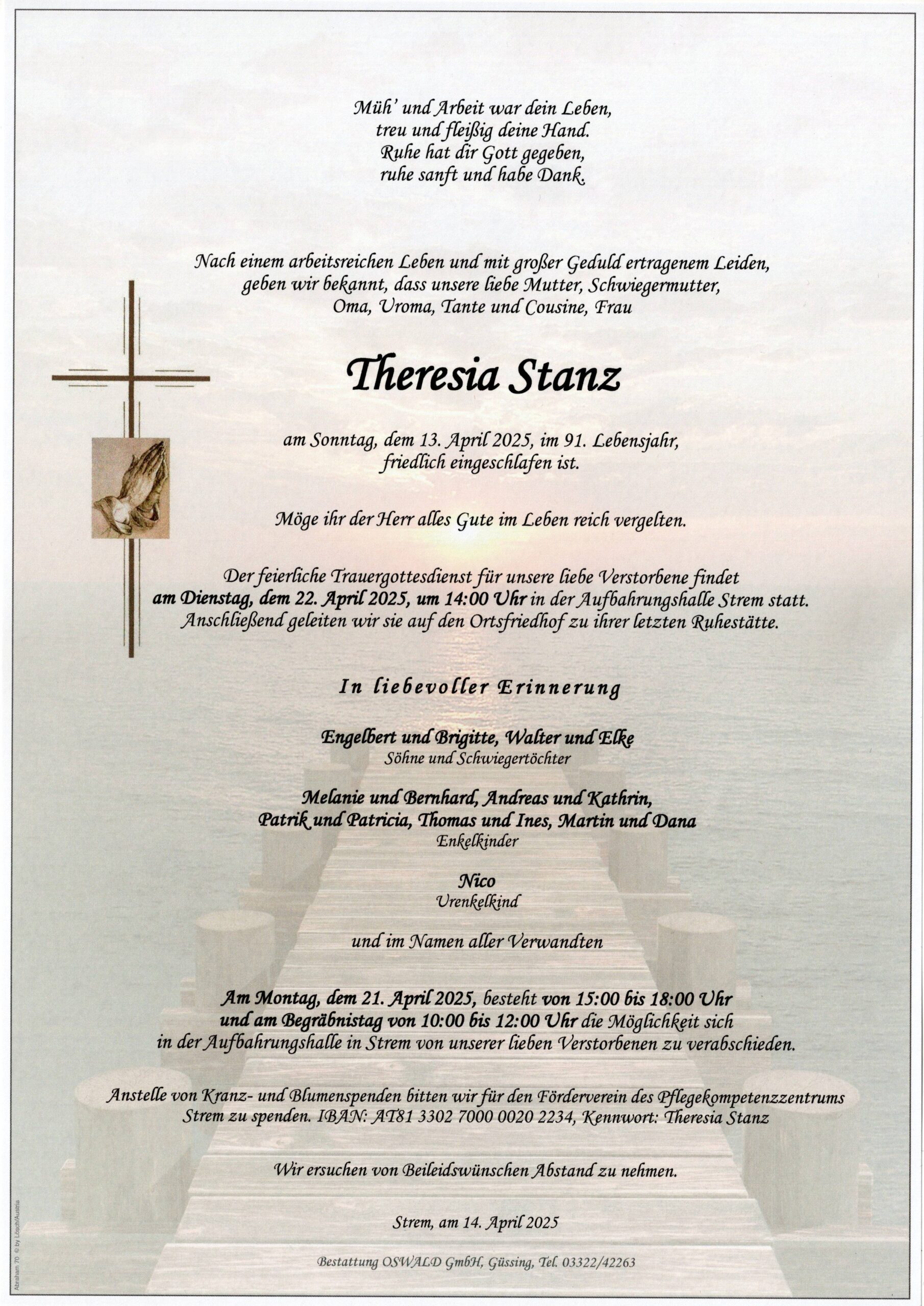 Stanz Theresia Trauerparte
