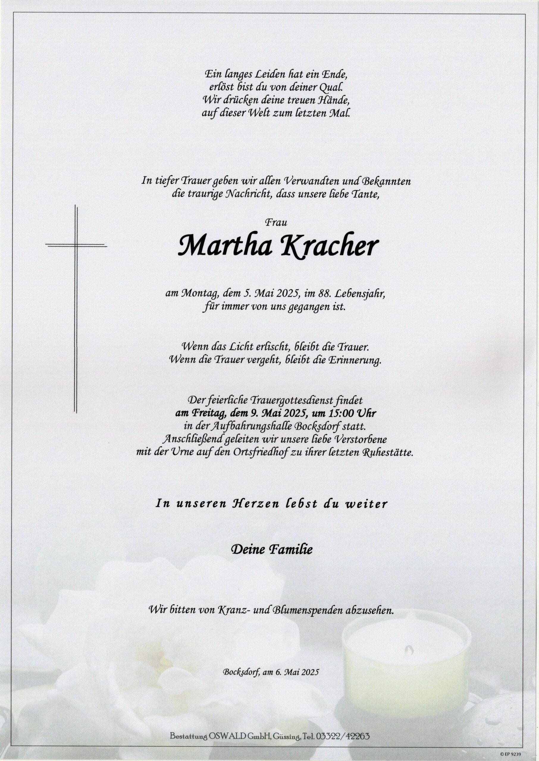 Kracher Martha Trauerparte