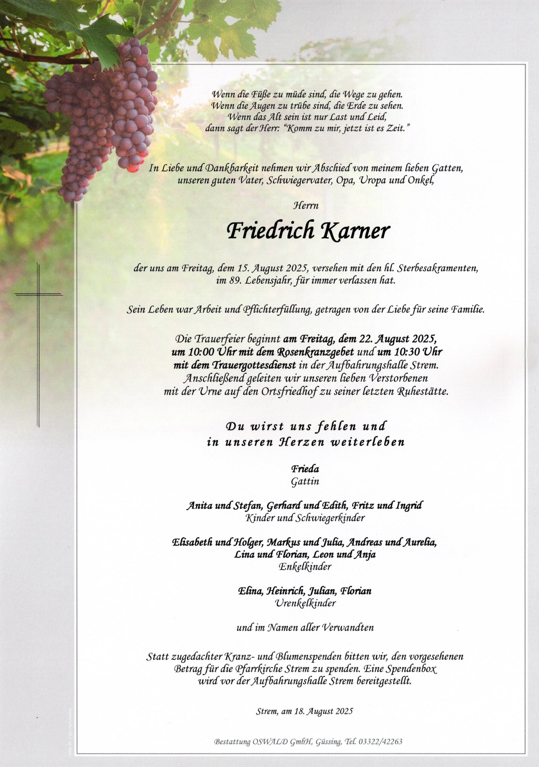 Karner Friedrich Trauerparte