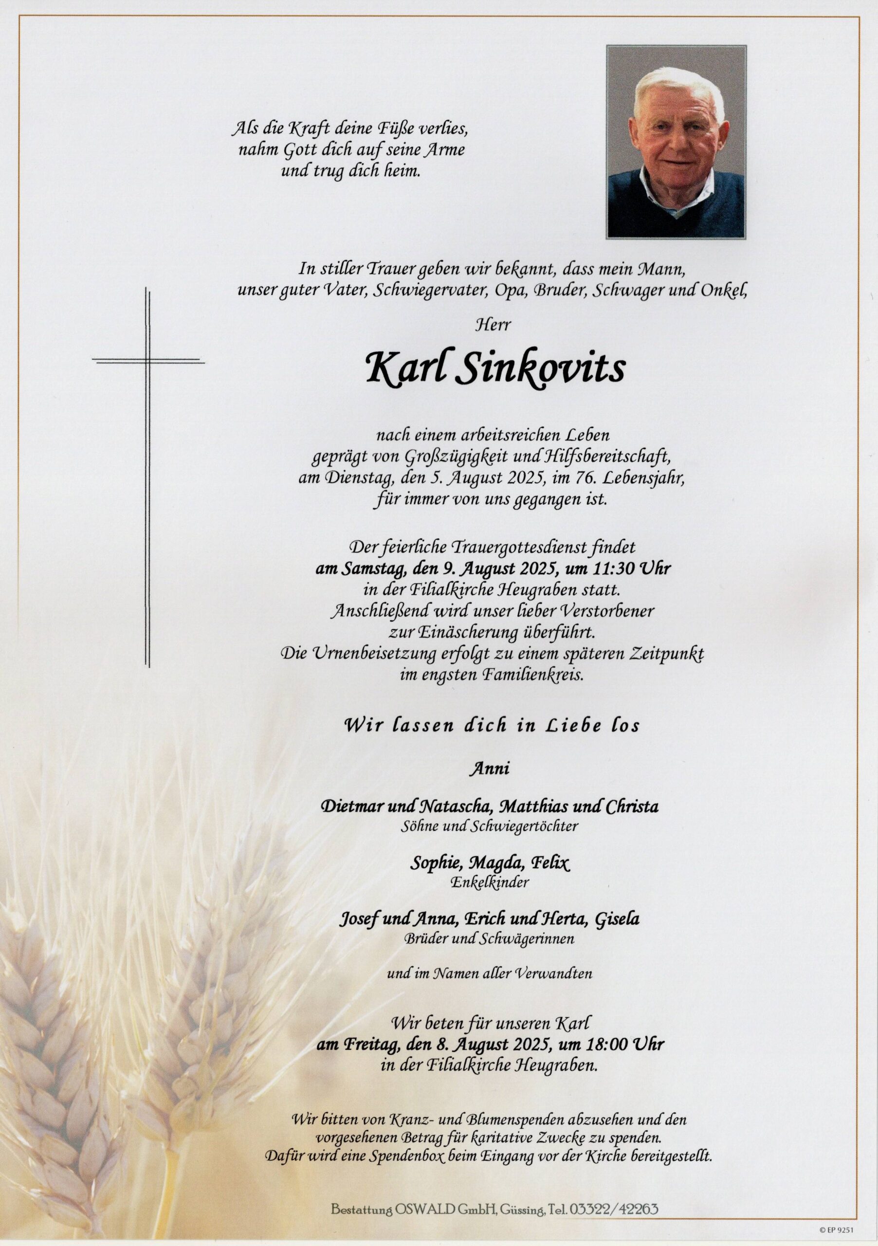 Sinkovits Karl Trauerparte