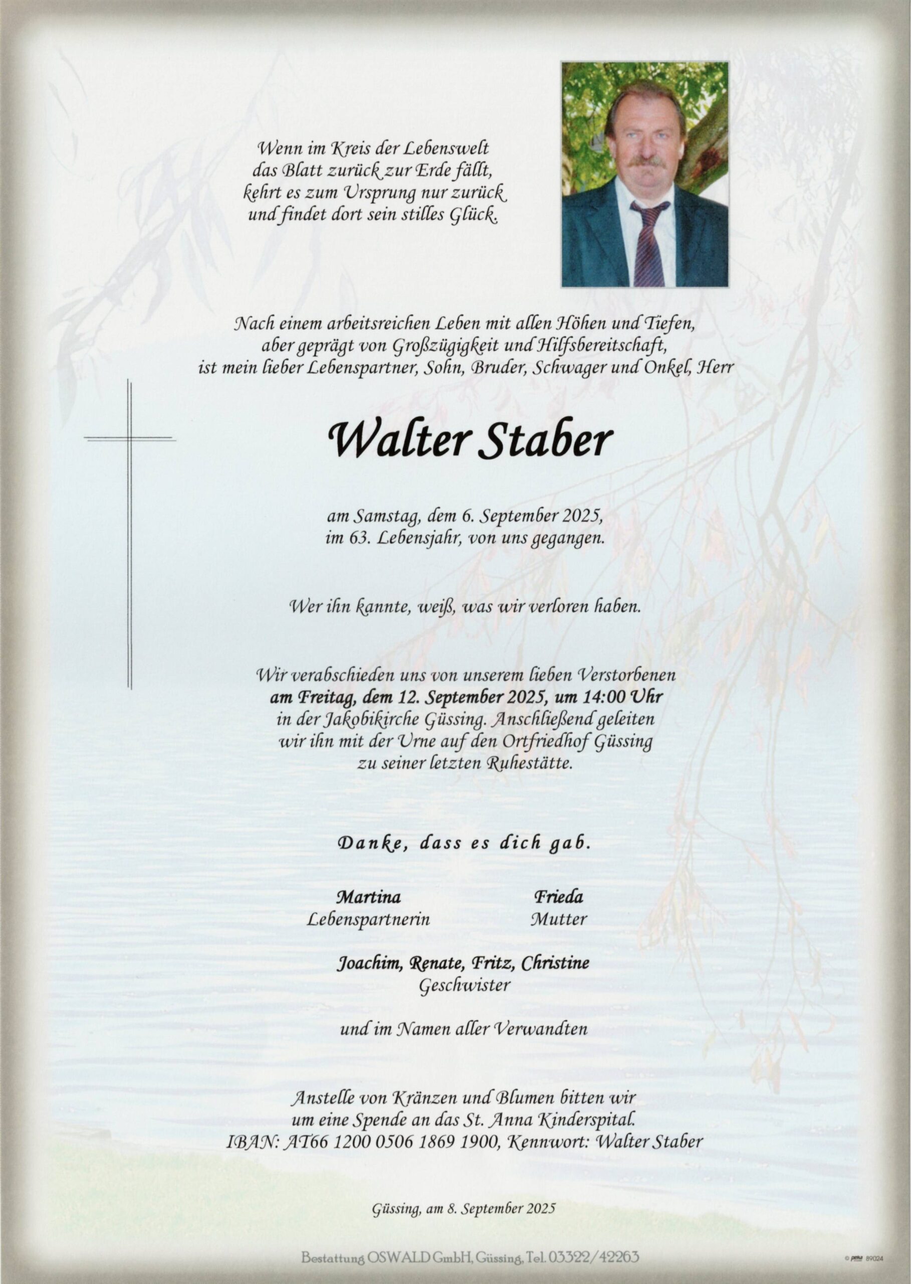 Staber Walter Trauerparte