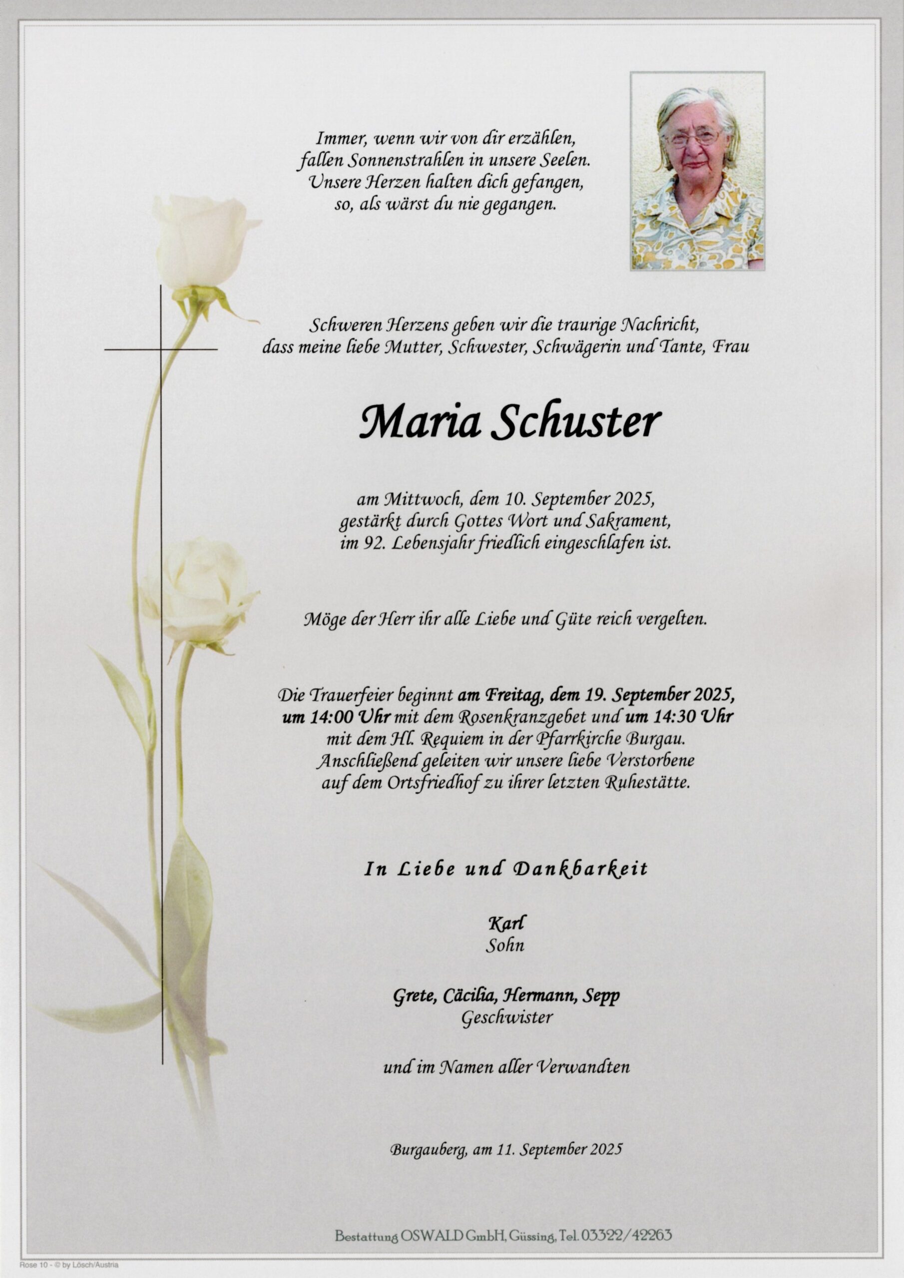 Trauerparte Schuster Maria
