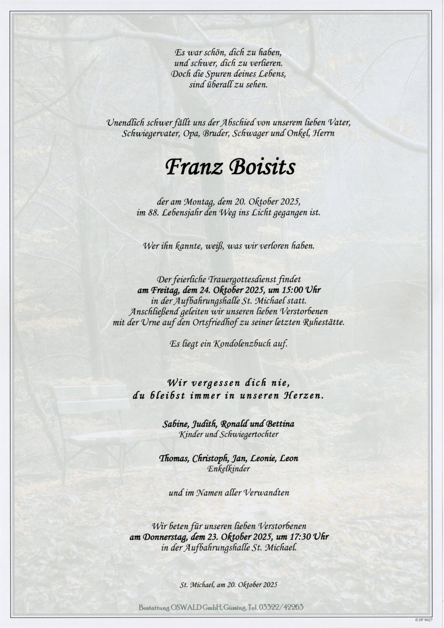Boisits Trauerparte