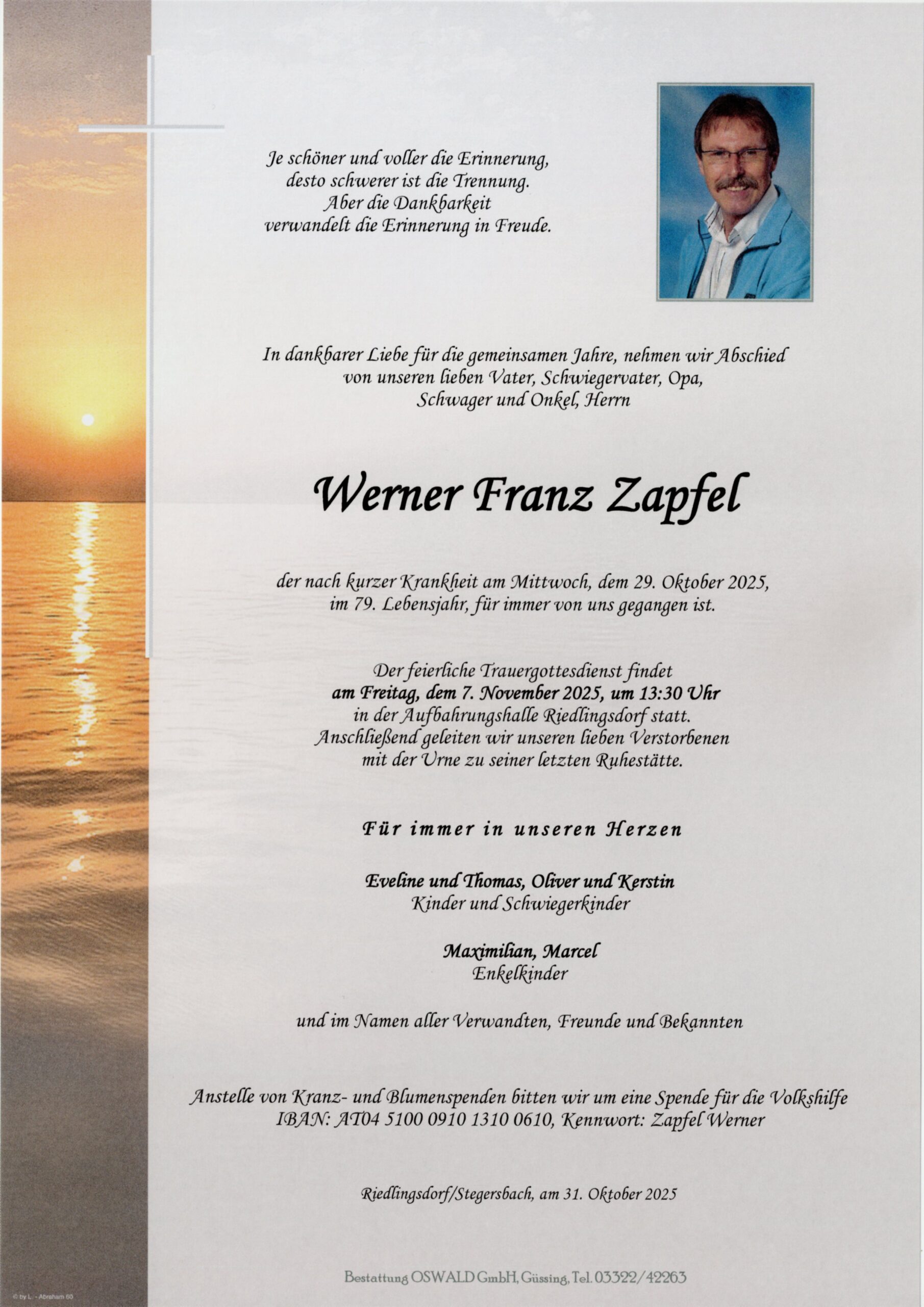 Zapfel Werner Franz Trauerparte