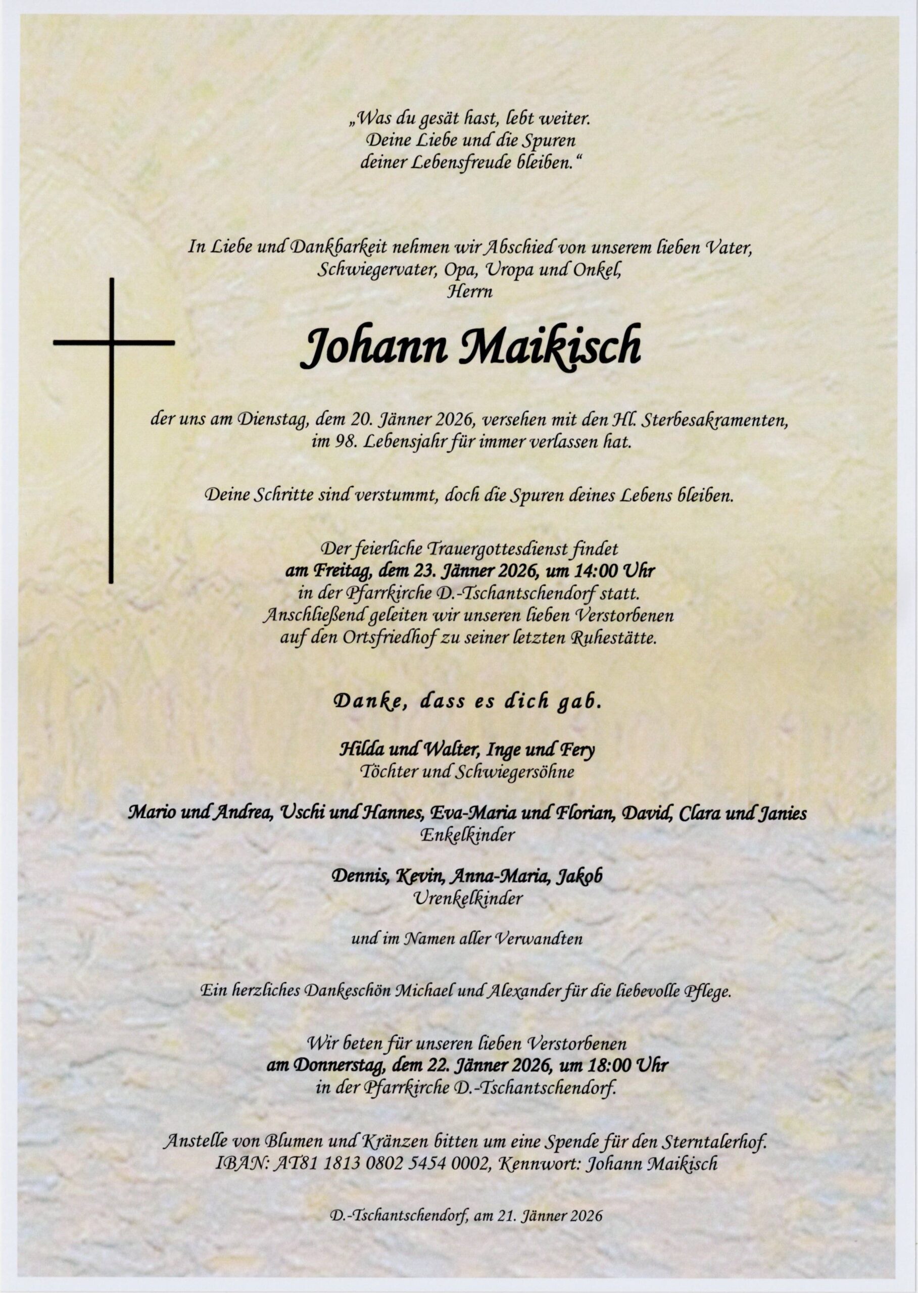 Maikisch Johann Trauerparte