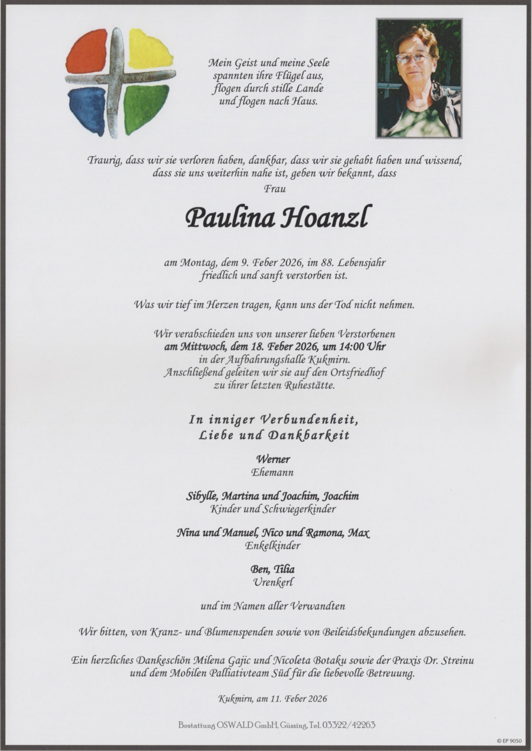 Trauerparte Hoanzl Paulina