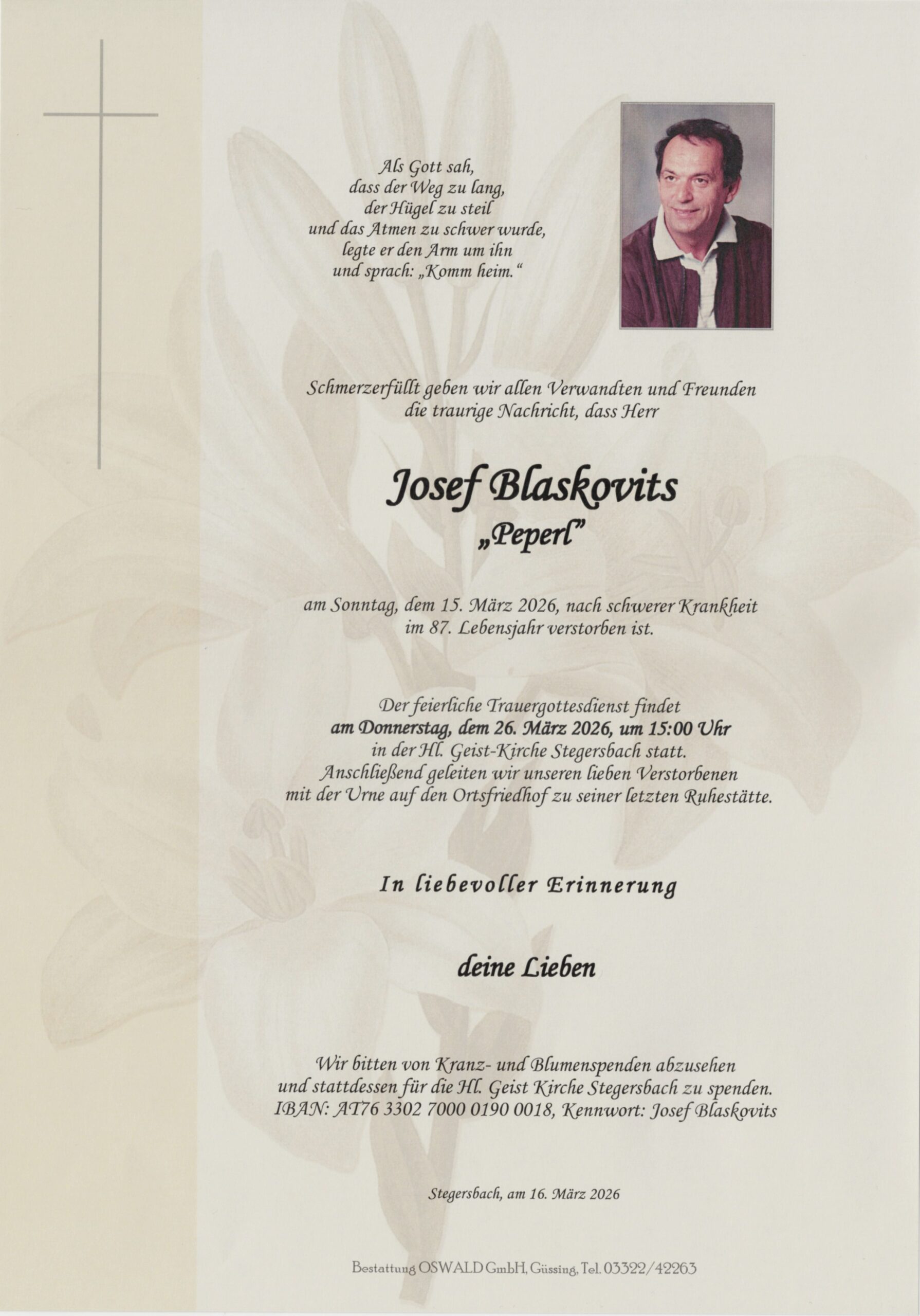 Blaskovits Josef Trauerparte