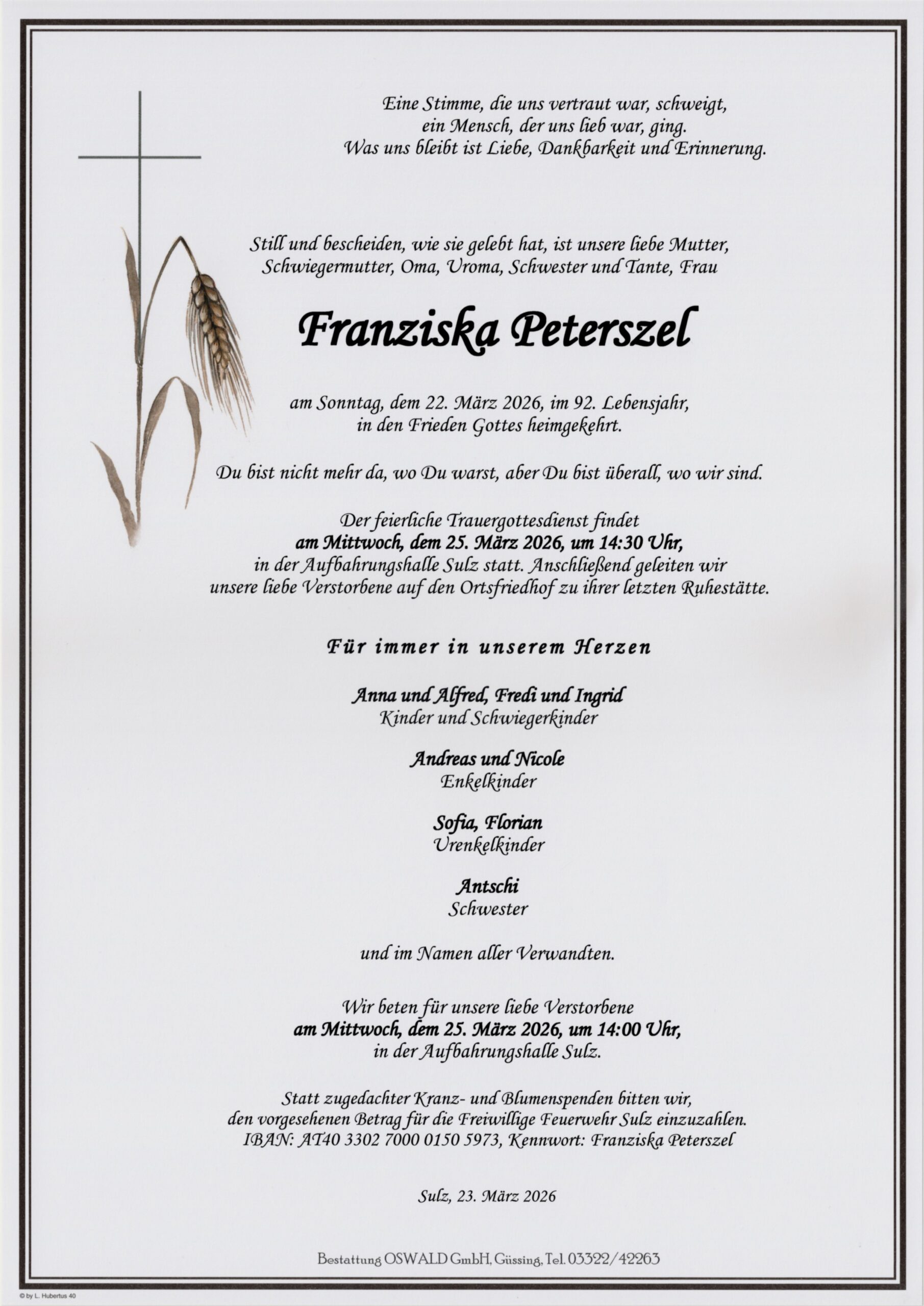 Peterszel Franziska Trauerparte