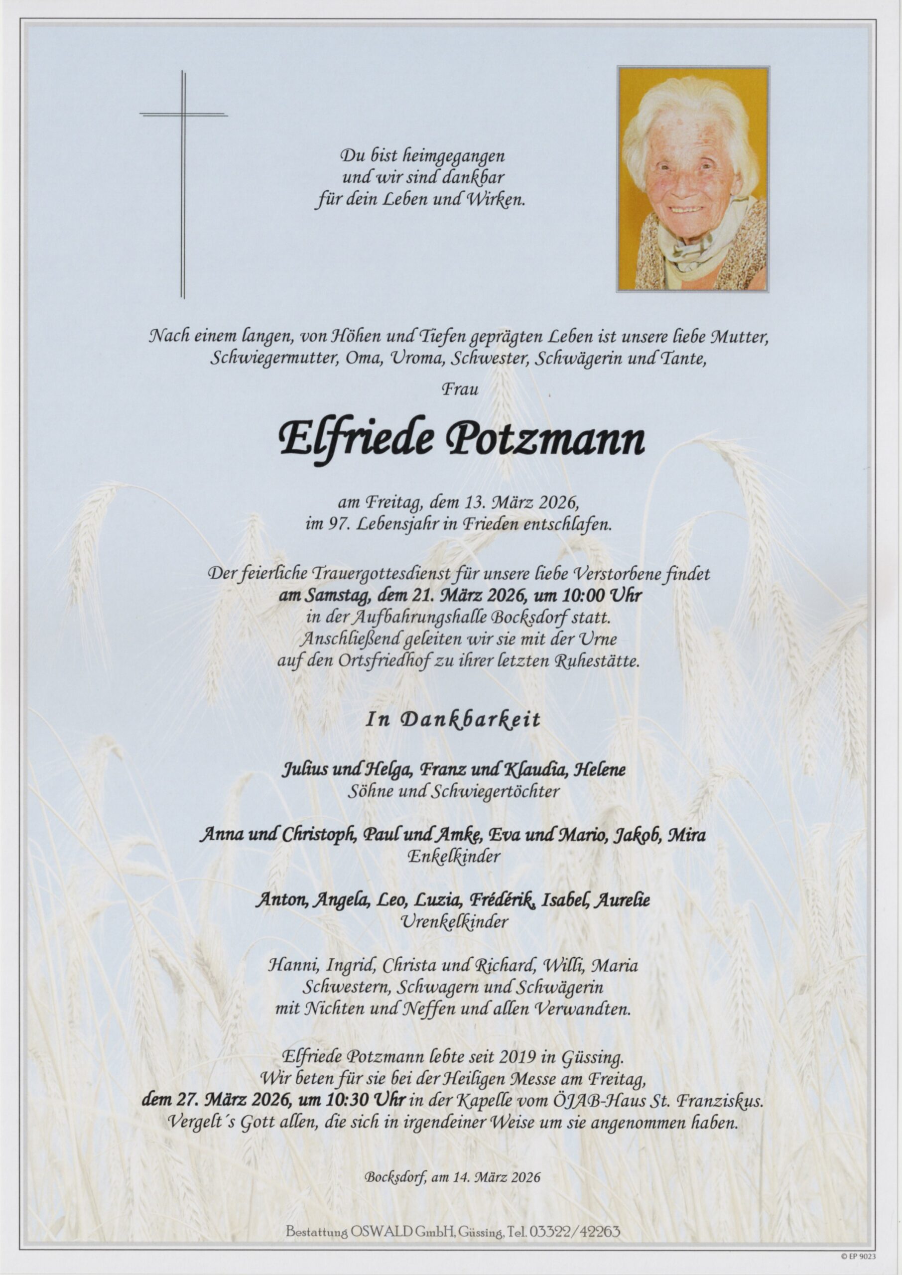 Potzmann Elfriede Trauerparte