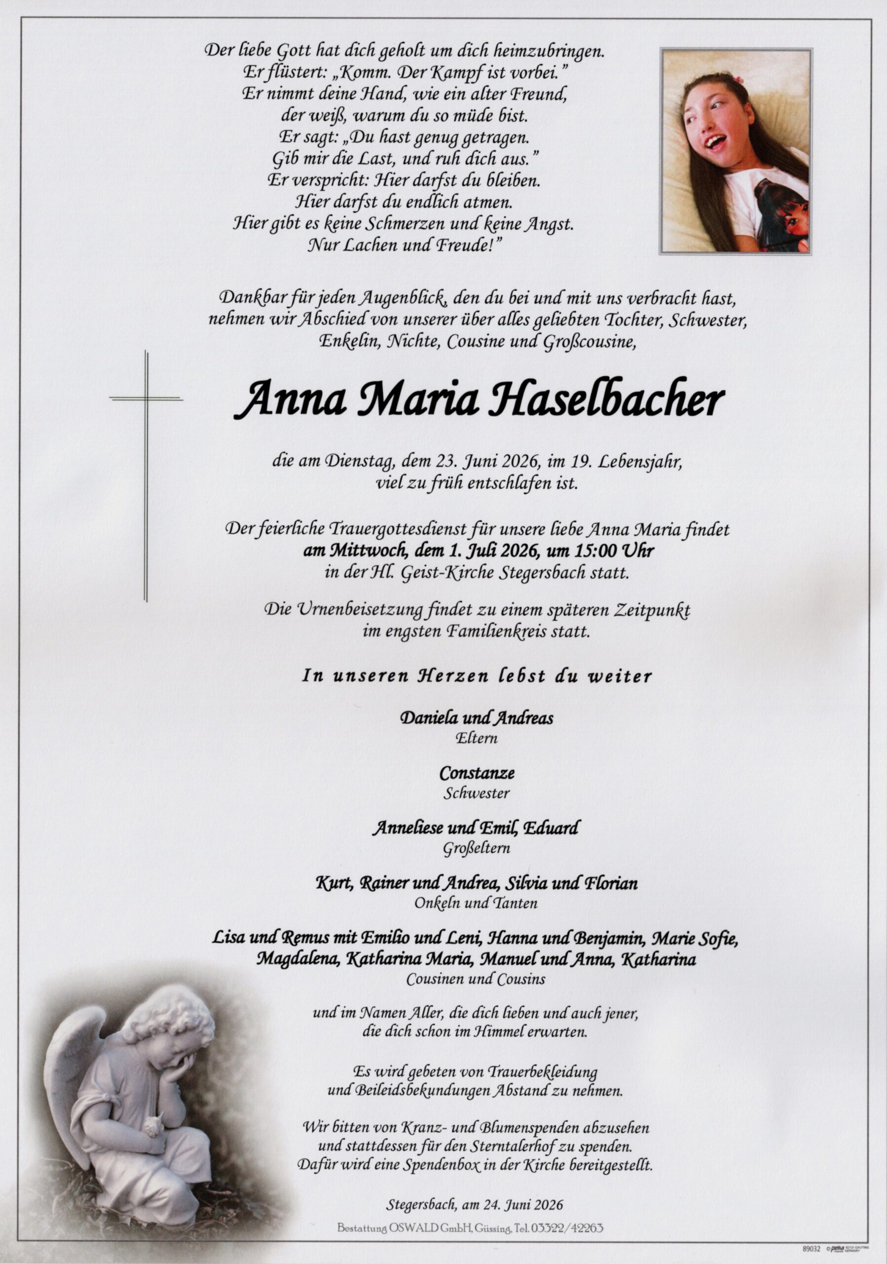 Trauerparte Haselbacher Anna Maria