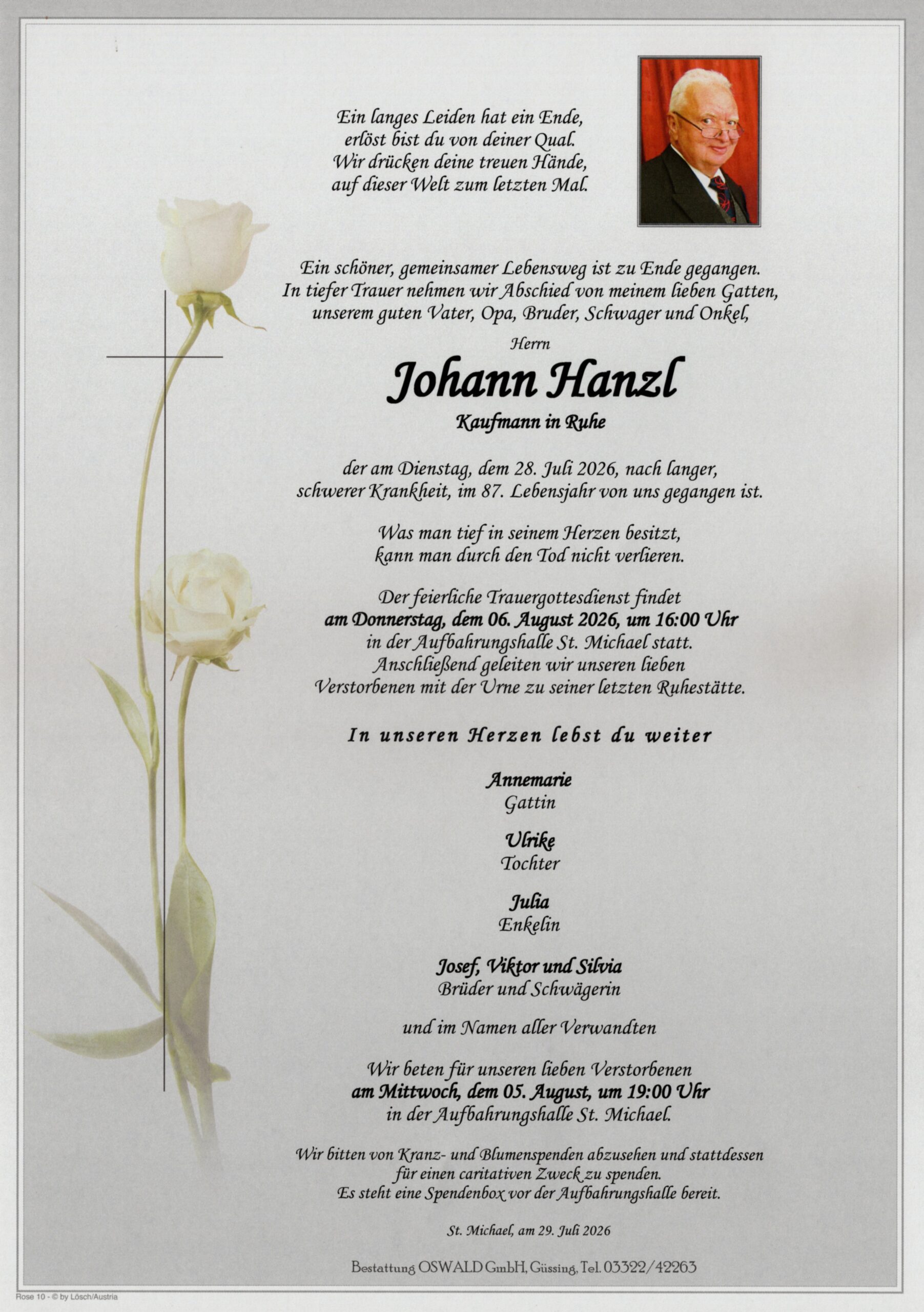 Hanzl Johann Trauerparte