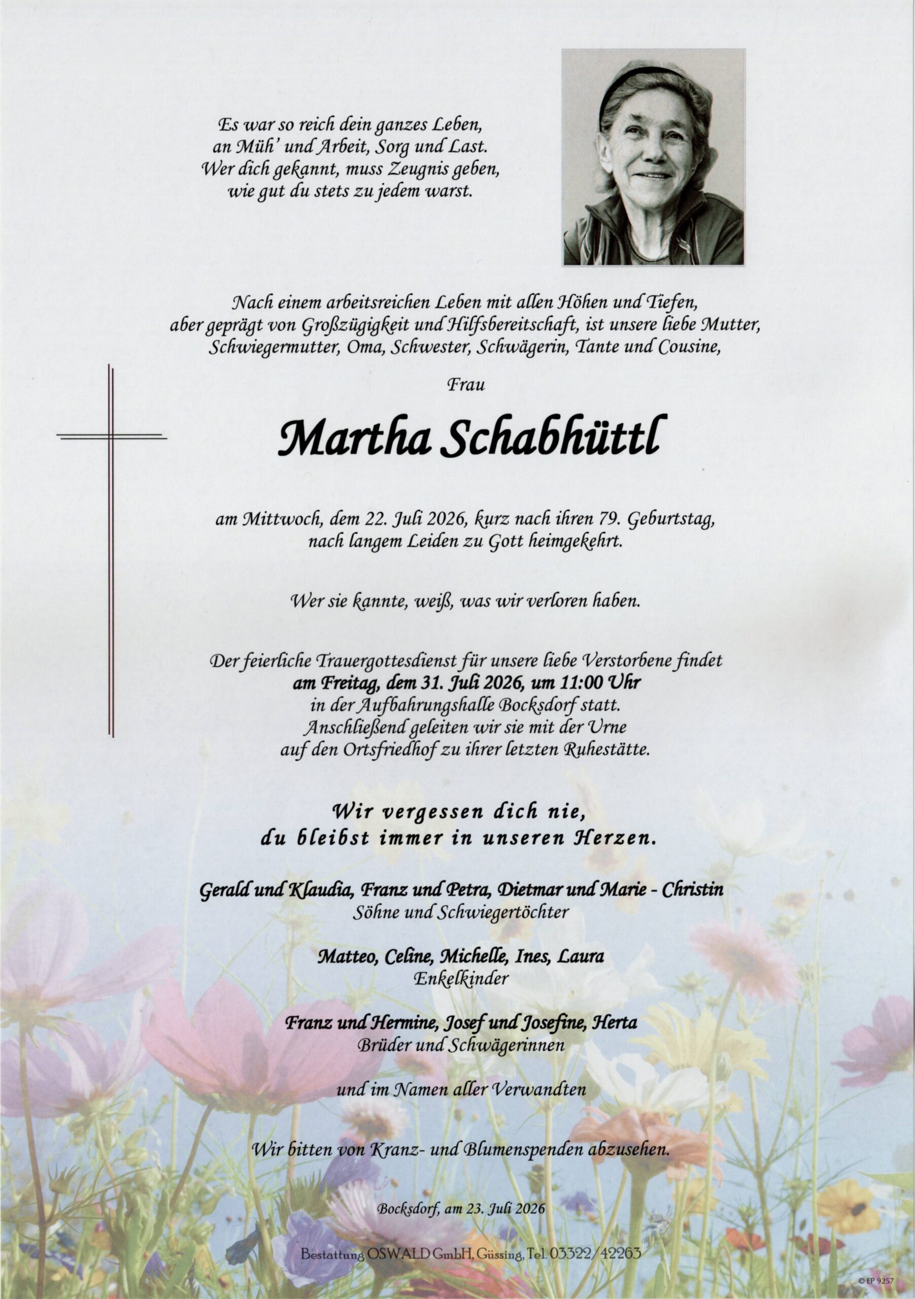 Schabhüttl Martha Trauerparte