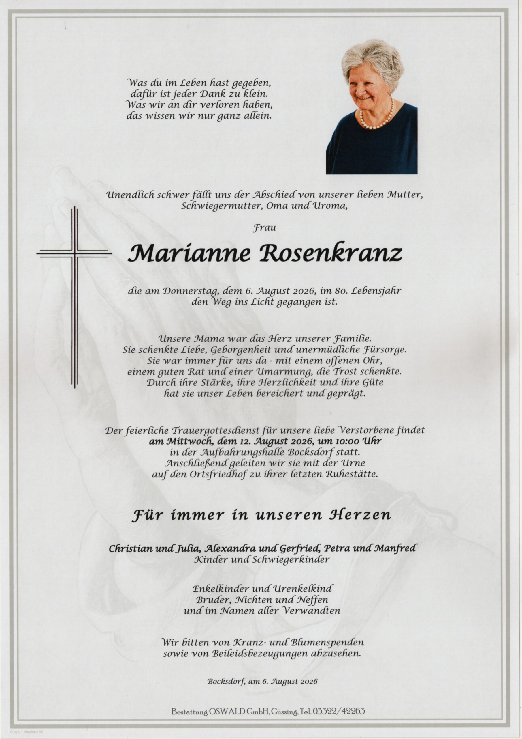 Rosenkranz Maria Anna Trauerparte